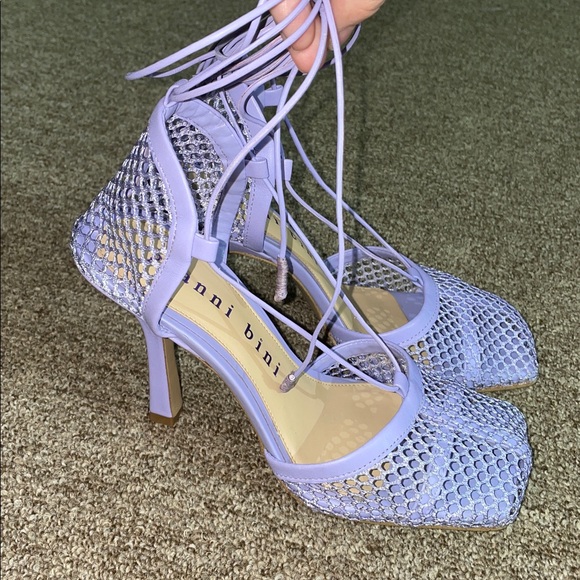 Gianni Bini Shoes - Gianni Bini Reagan Mesh/Leather Ankle Wrap Lavender Strappy Heel Woman Size 6.5M